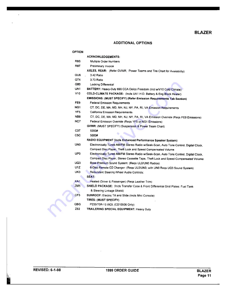 Chevrolet 1999 Blazer Product Information Manual Download Page 41