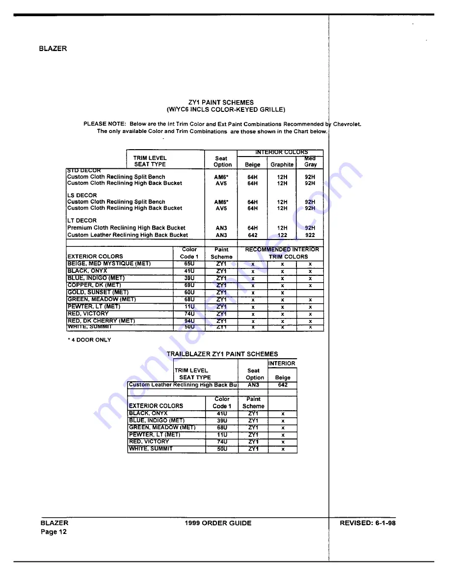 Chevrolet 1999 Blazer Product Information Manual Download Page 42