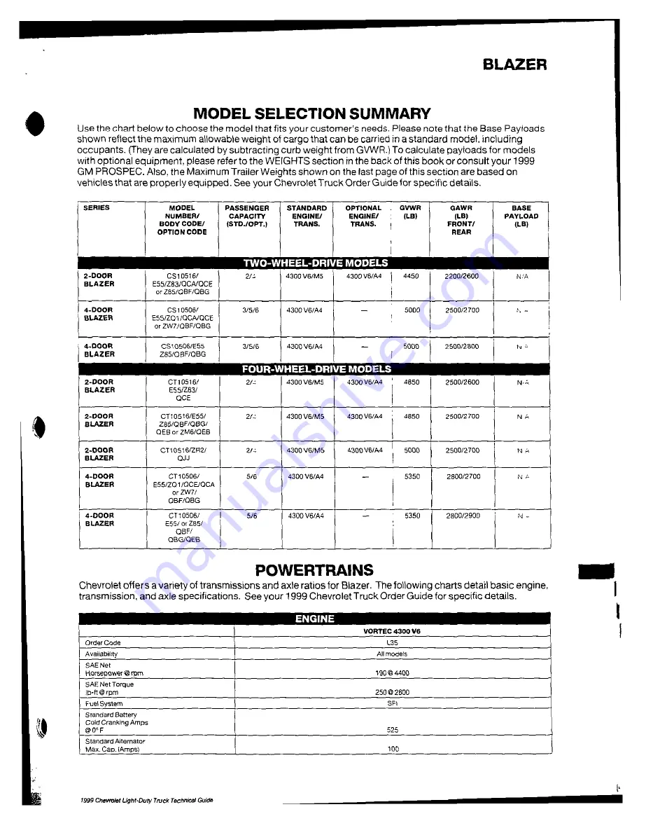 Chevrolet 1999 Blazer Product Information Manual Download Page 47