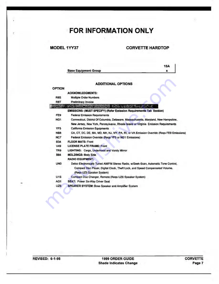 Chevrolet 1999 Corvette Product Manual Download Page 14