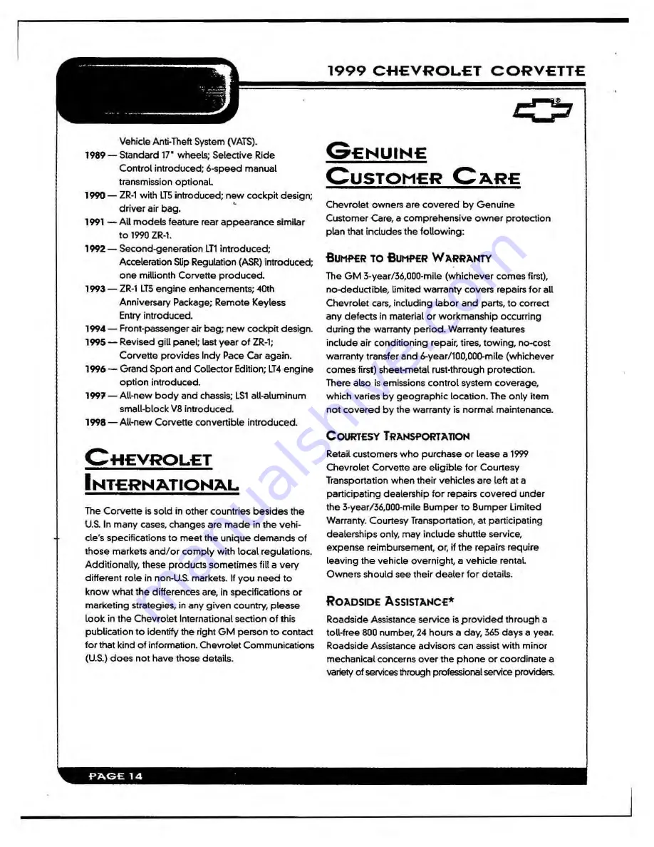 Chevrolet 1999 Corvette Product Manual Download Page 33