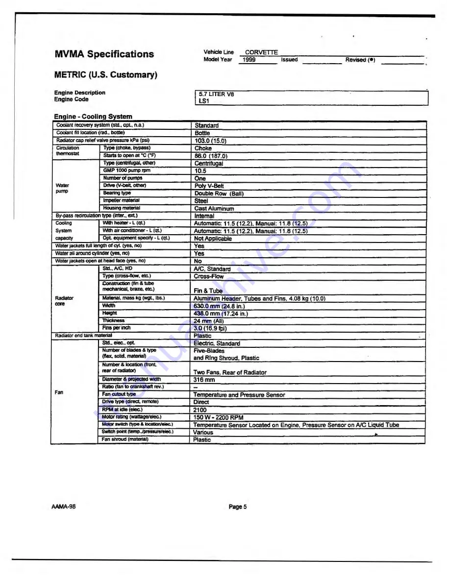 Chevrolet 1999 Corvette Product Manual Download Page 48