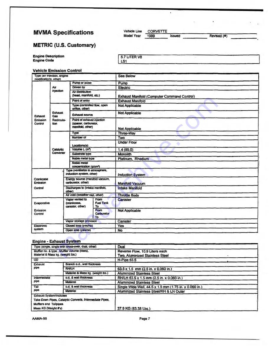 Chevrolet 1999 Corvette Product Manual Download Page 50