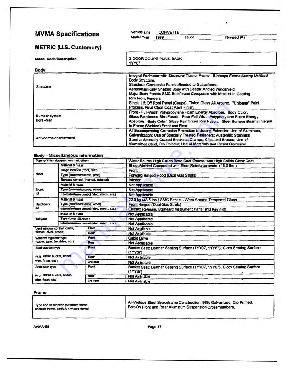 Chevrolet 1999 Corvette Product Manual Download Page 62