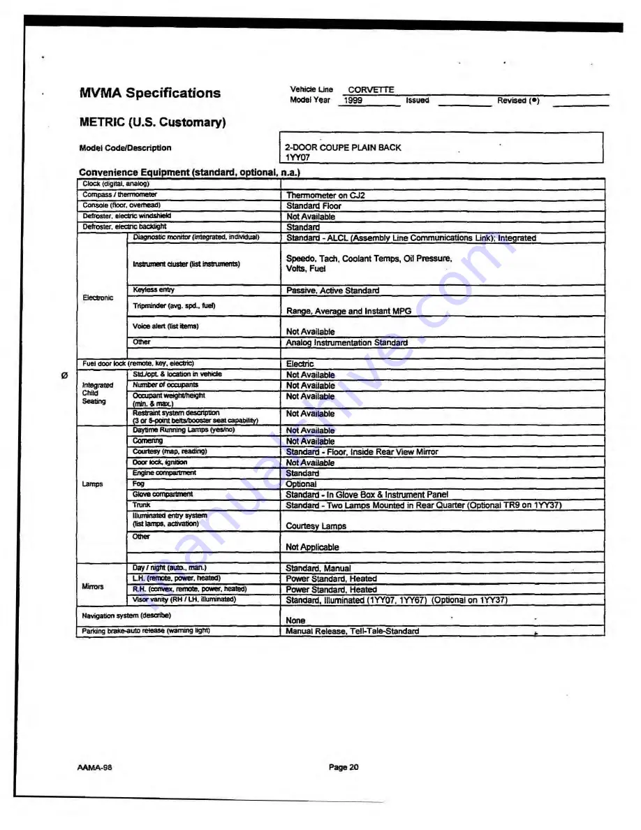 Chevrolet 1999 Corvette Product Manual Download Page 65