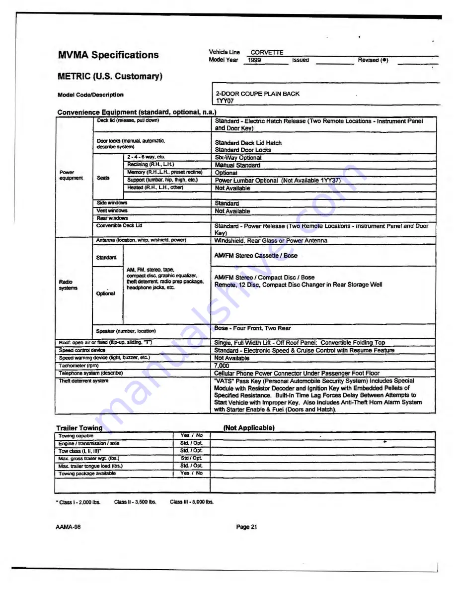 Chevrolet 1999 Corvette Product Manual Download Page 66