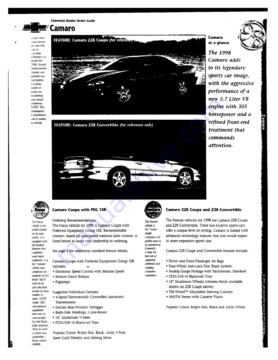 Chevrolet Camaro Coupe Manual Download Page 3