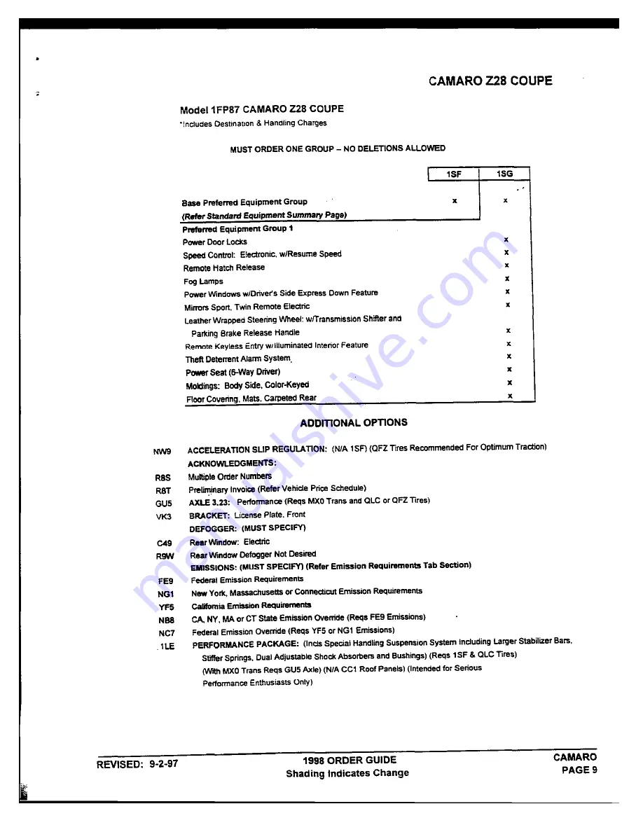 Chevrolet Camaro Coupe Manual Download Page 15