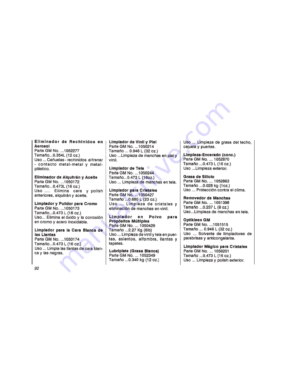 Chevrolet CHEVY-2001 (Spanish) Manual Del Propietario Download Page 92