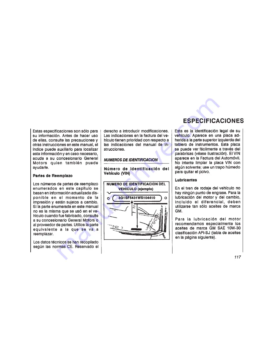 Chevrolet CHEVY-2001 (Spanish) Manual Del Propietario Download Page 117