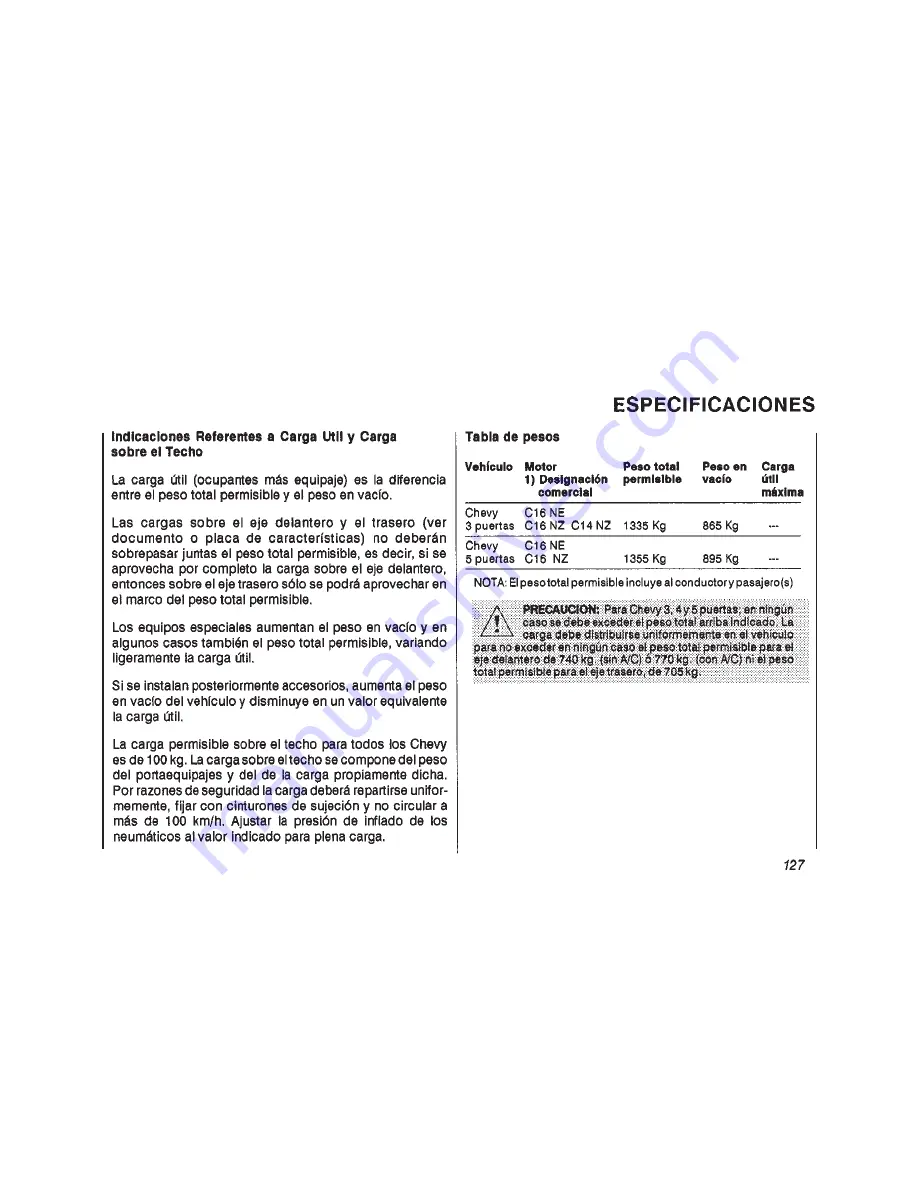 Chevrolet CHEVY-2001 (Spanish) Manual Del Propietario Download Page 147