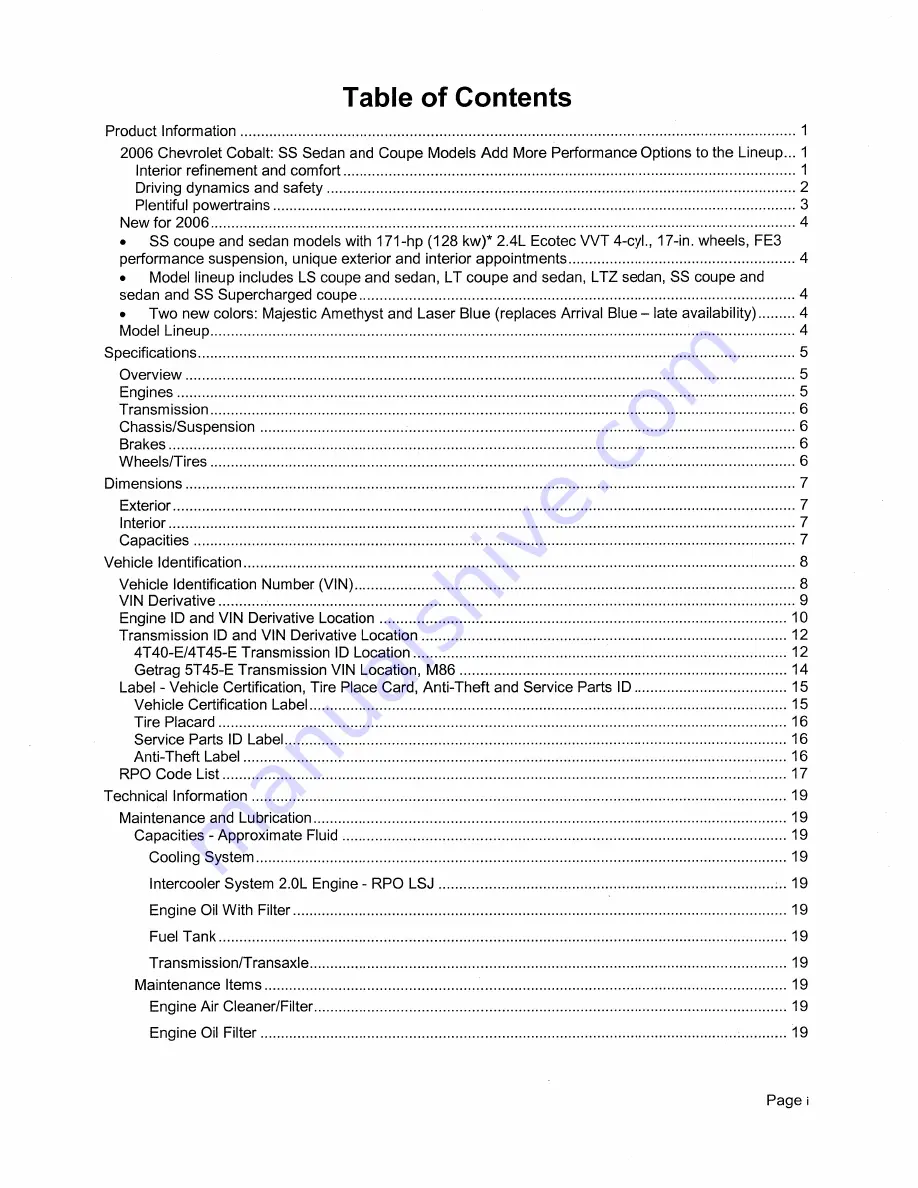 Chevrolet Cobalt 2006 Series Owner'S Manual Download Page 3