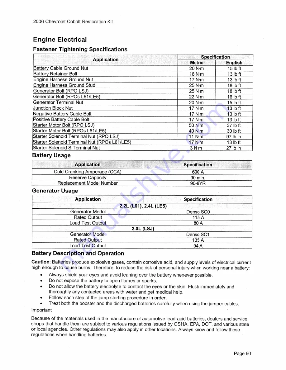 Chevrolet Cobalt 2006 Series Owner'S Manual Download Page 70