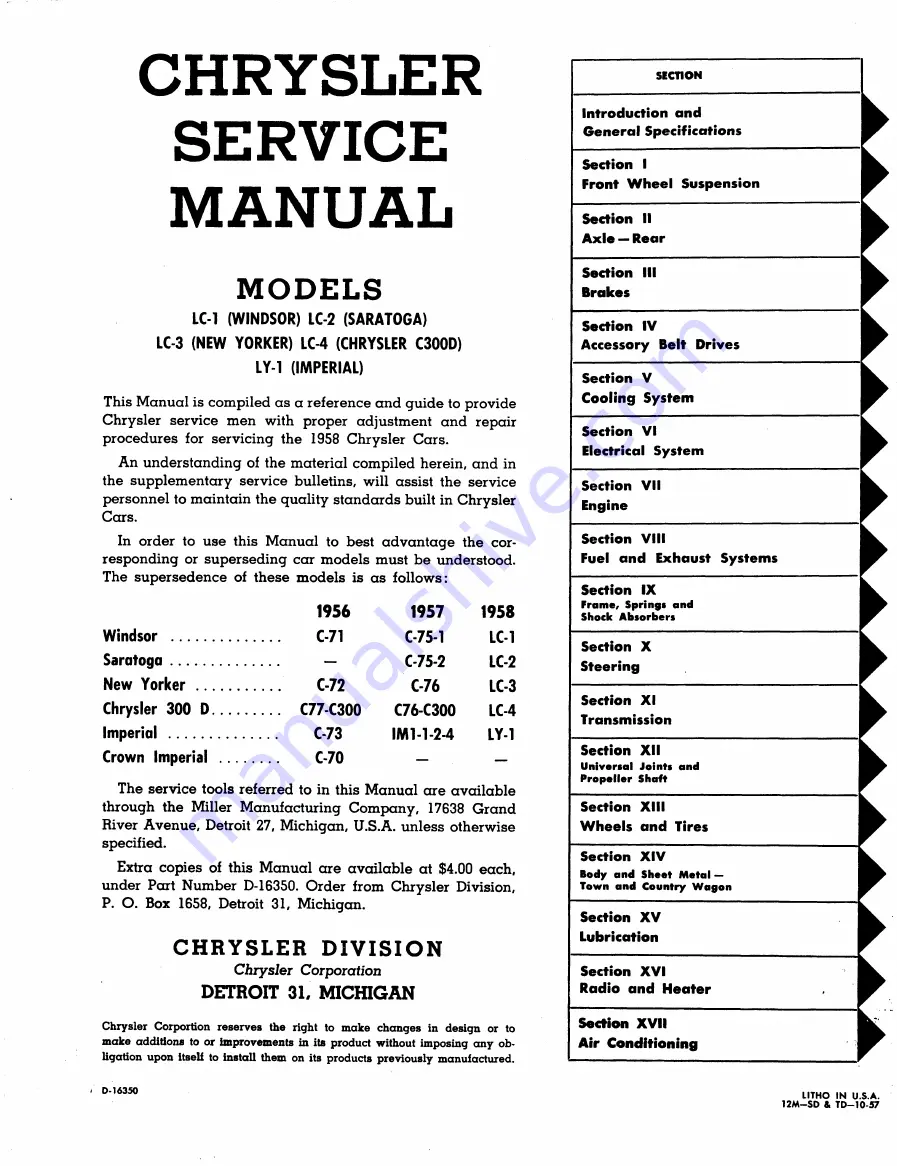 Chrysler 300 D C76-C300 1957 Скачать руководство пользователя страница 2