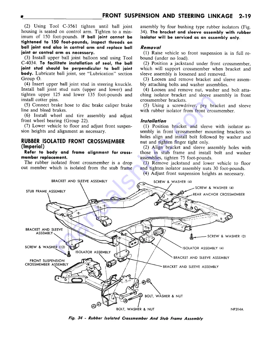 Chrysler CHRYSLER New Yorker 1972 Chassis Service Manual Download Page 55