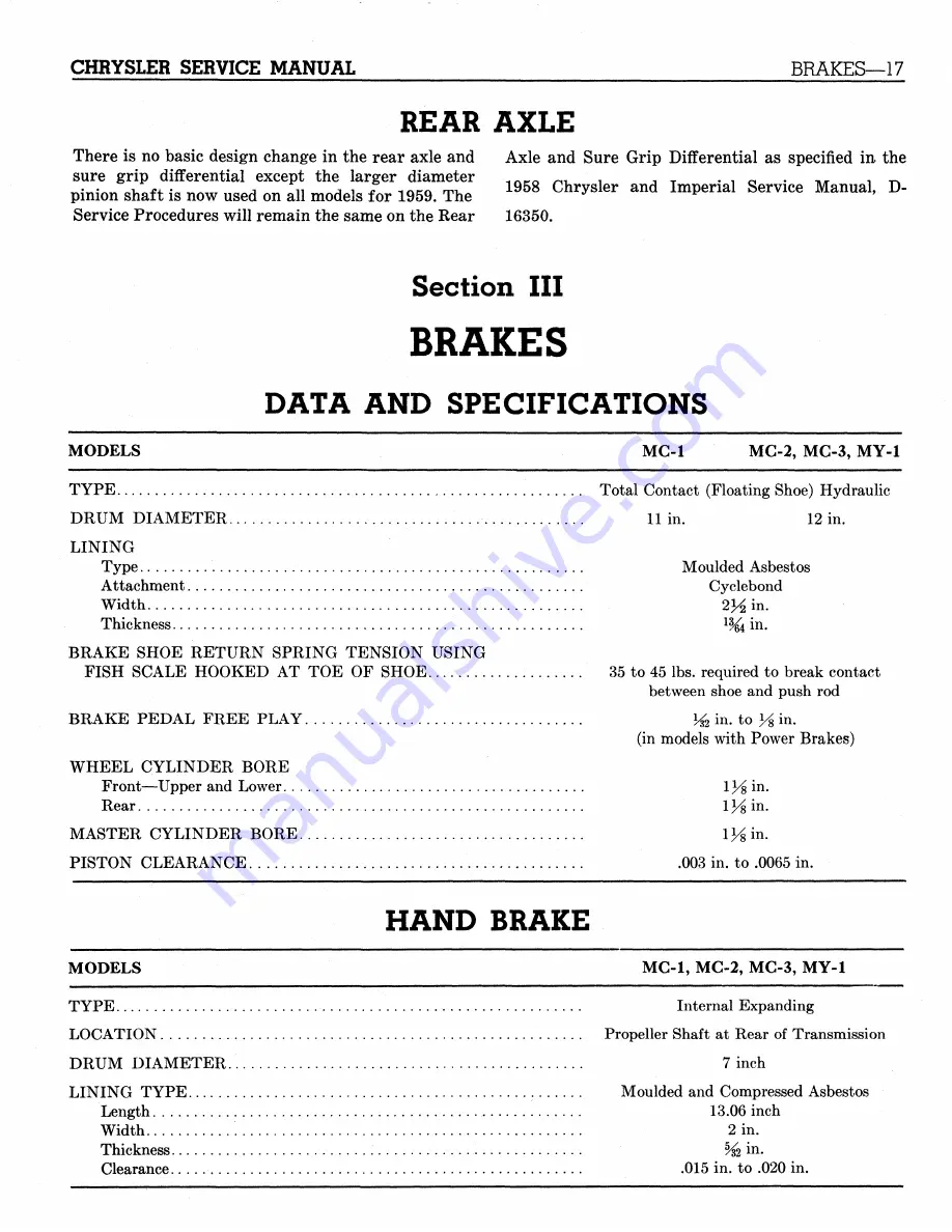 Chrysler Imperial 1959 Service Manual Supplement Download Page 19