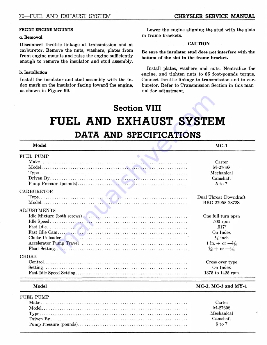 Chrysler Imperial 1959 Service Manual Supplement Download Page 105