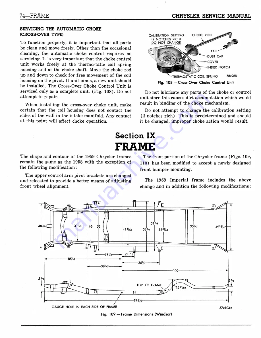 Chrysler Imperial 1959 Service Manual Supplement Download Page 109