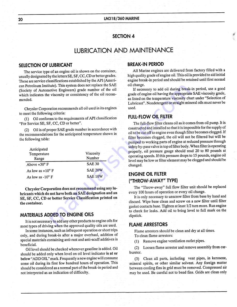 Chrysler LM 318 Service Manual Download Page 24