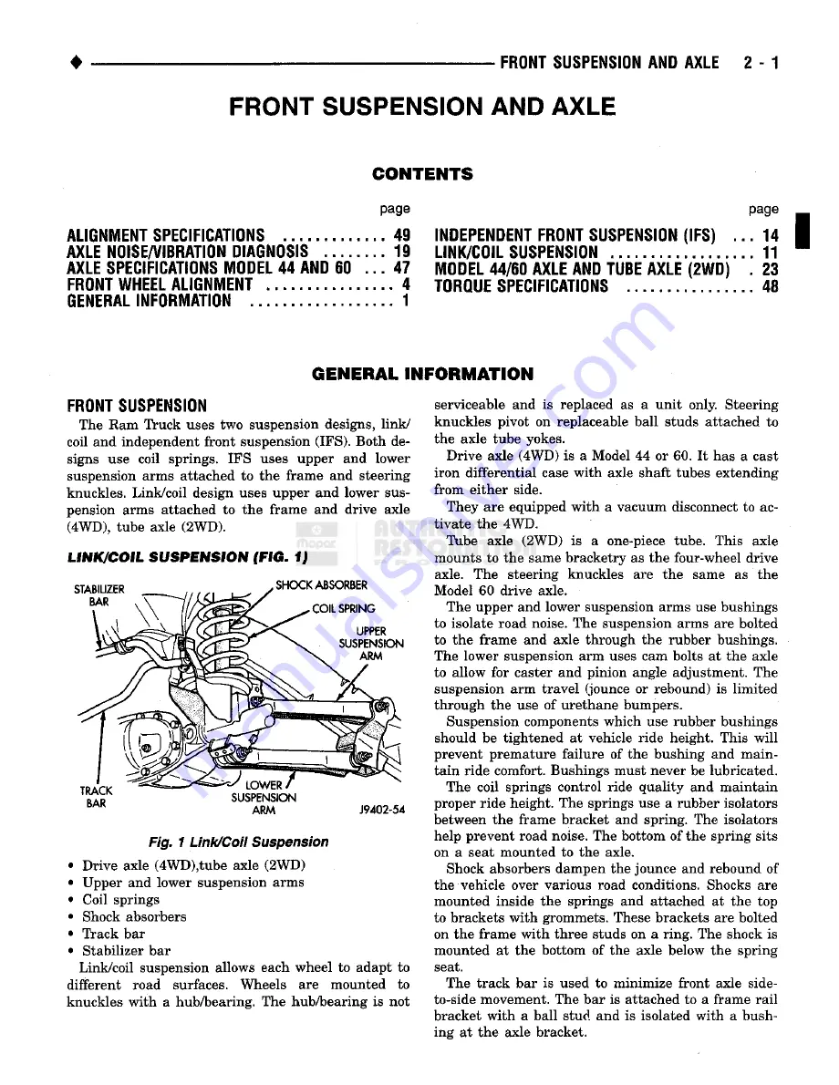 Chrysler RAM TRUCK 1500 1994 Service Manual Download Page 58