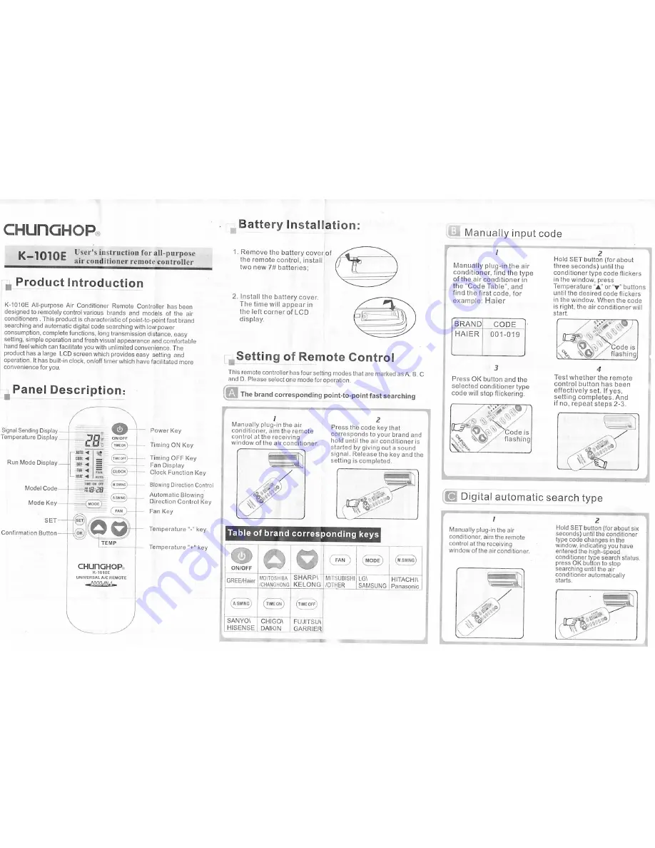 Chunghop K-1010E User Instructions Download Page 1