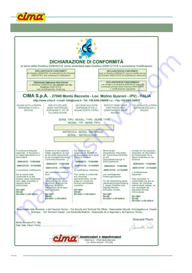 Cima BLITZ 45 Operation And Maintenance Instruction Download Page 100