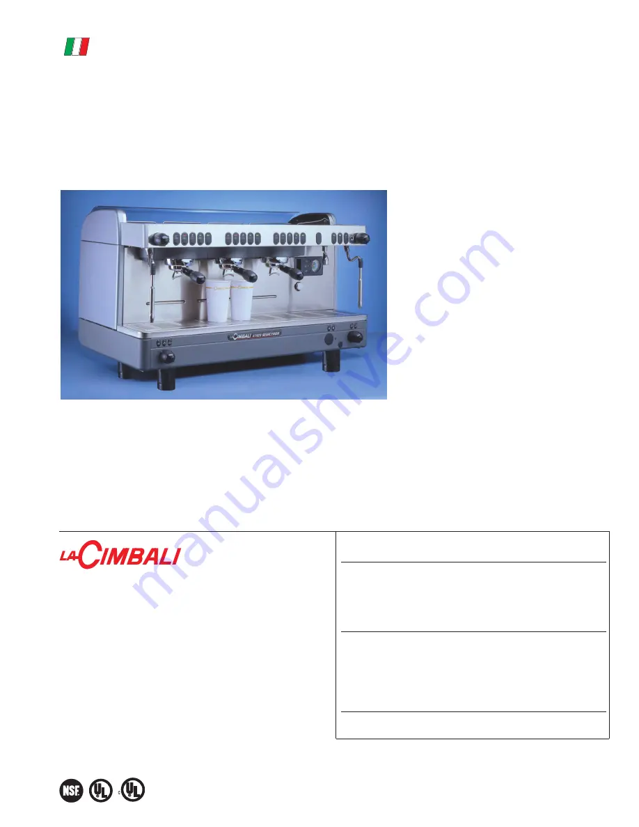 Cimbali M29 SELECTRON Specifications Download Page 1