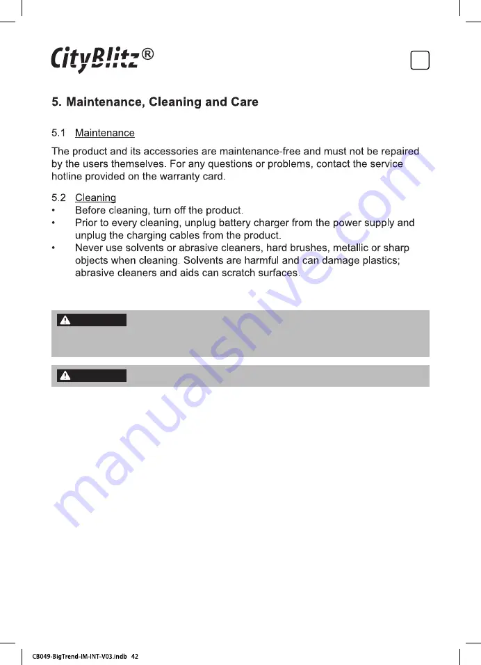 CityBlitz CB050SZ Original Instructions Manual Download Page 40