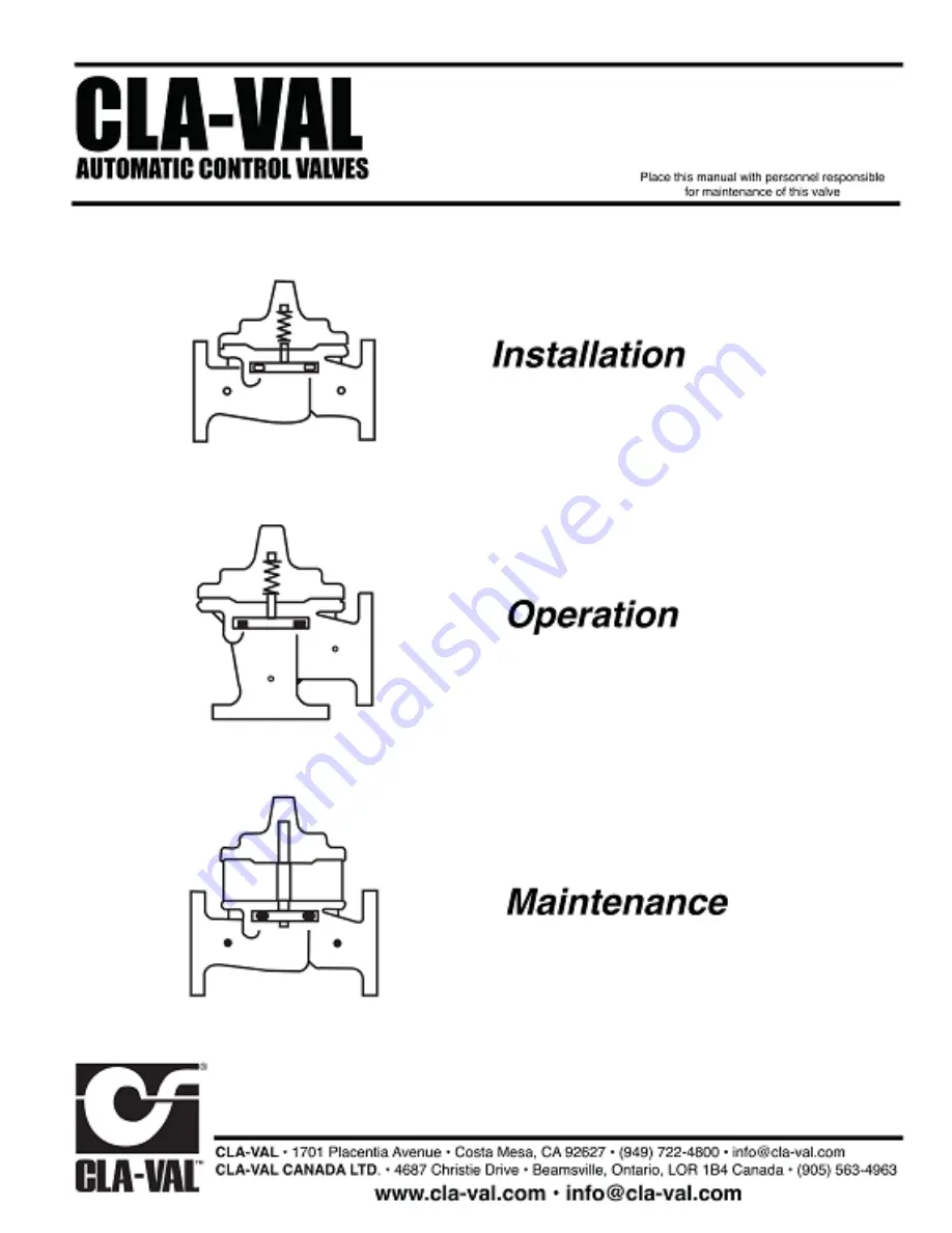 CLA-VAL 60-31 Installation, Operation And Maintanance Manual Download Page 1