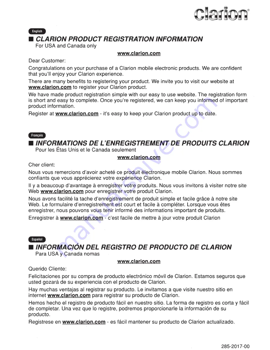 Clarion Full Digital Sound Z7 Instruction Manual Download Page 3