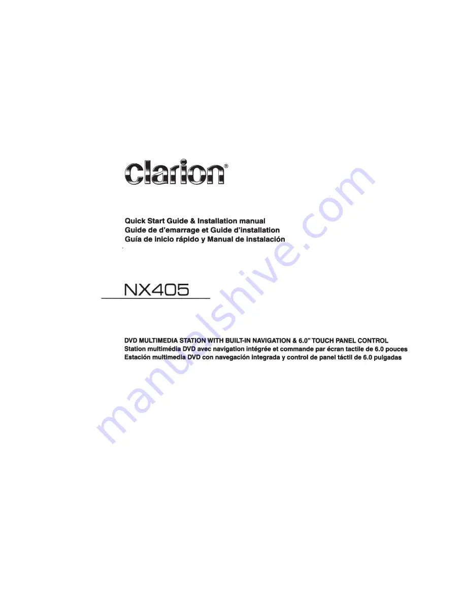 Clarion NX405 Quick Start Manual & Installation Manual Download Page 1