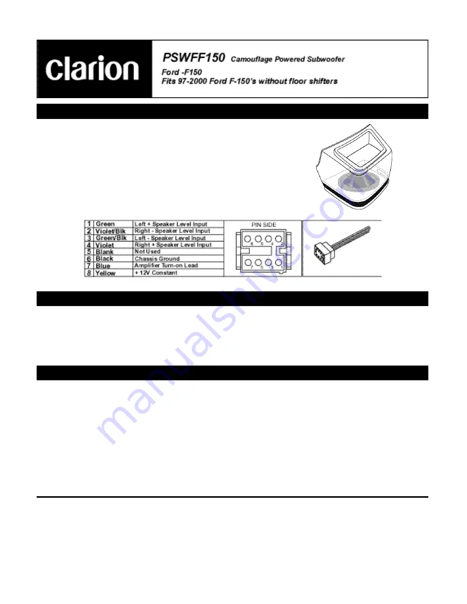 Clarion PSWFF150 Owner'S Manual Download Page 1