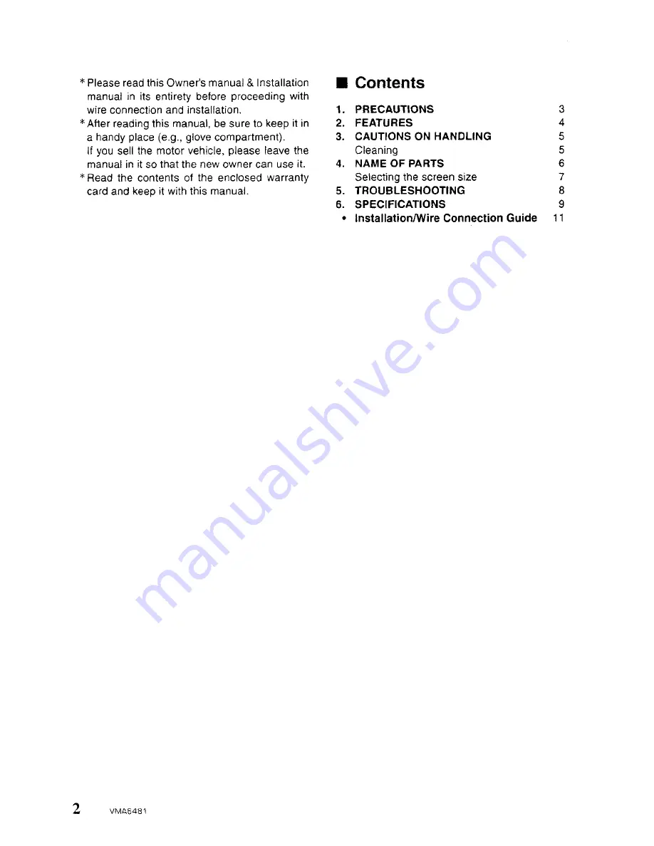 Clarion VMA6481 Owner'S Manual And Installation Download Page 2