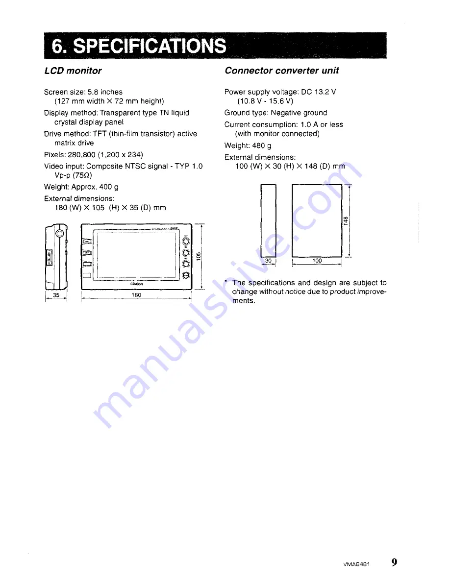 Clarion VMA6481 Owner'S Manual And Installation Download Page 9