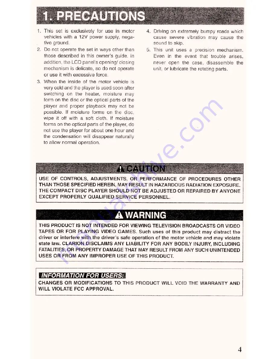 Clarion VRX8271 Owner'S Manual And Installation Manual Download Page 3