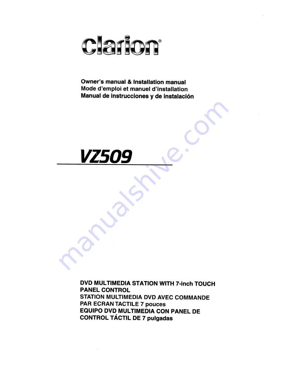 Clarion VZ509 Owner'S Manual & Installation Manual Download Page 1