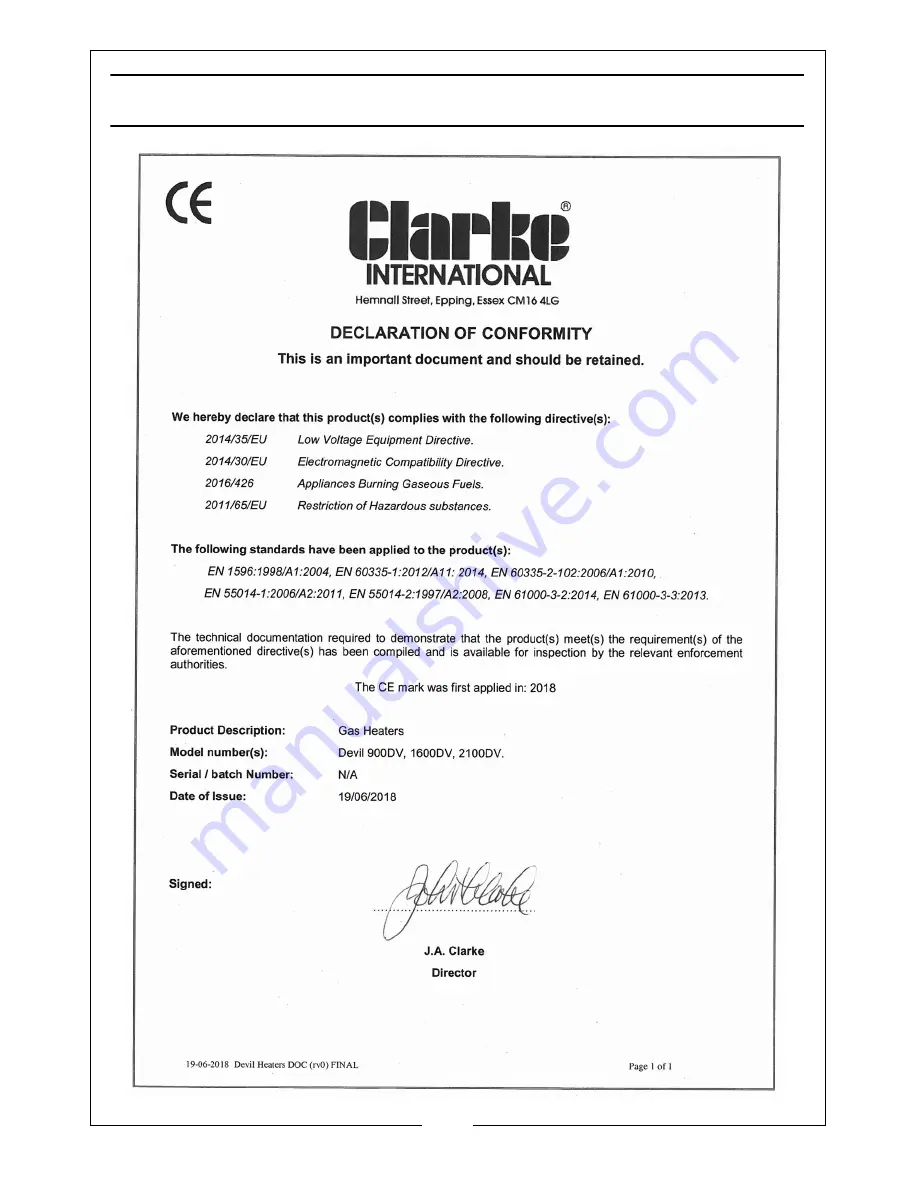 Clarke 1600DV User Instructions Download Page 21