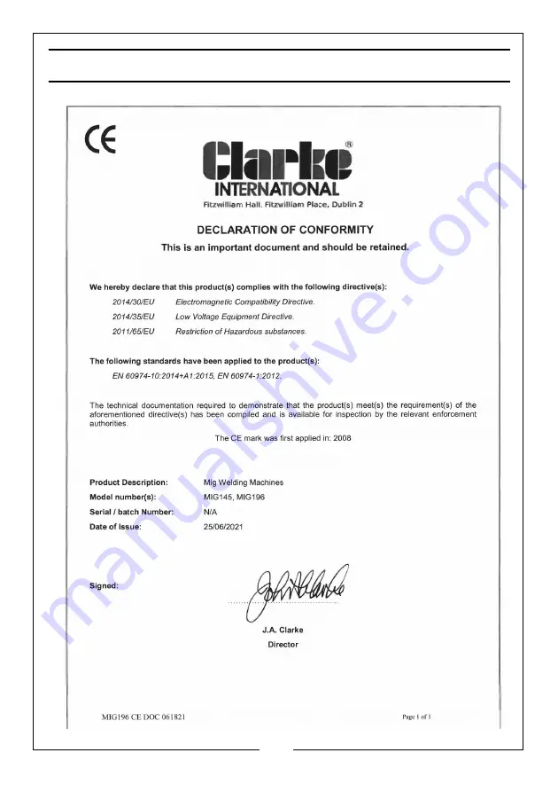 Clarke 6015200 Operation & Maintenance Instructions Manual Download Page 31