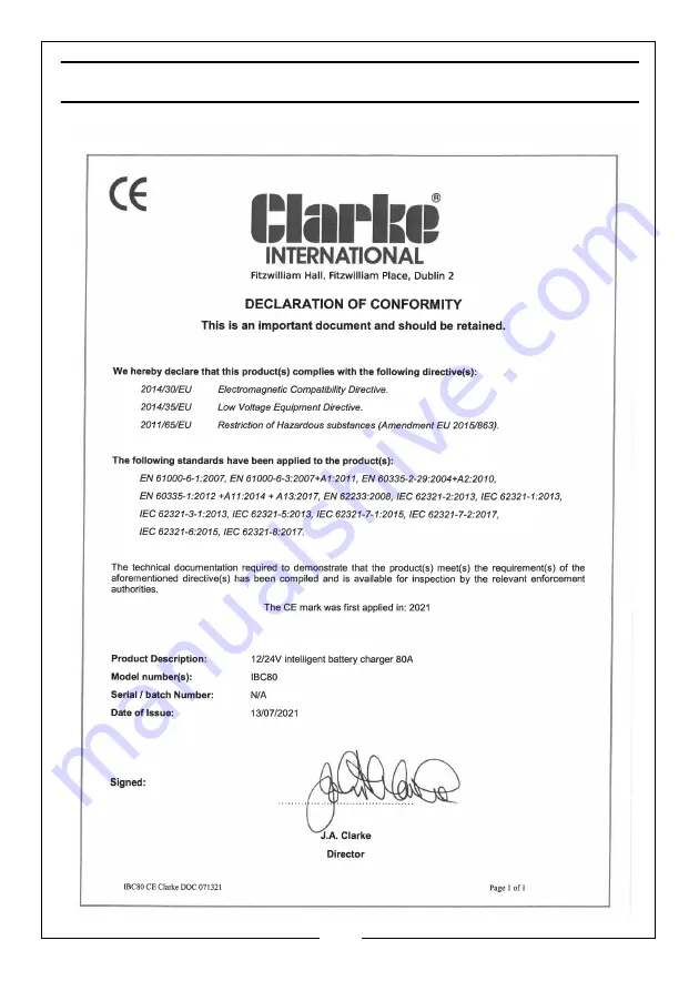 Clarke 6267019 Operation & Maintenance Instructions Manual Download Page 19