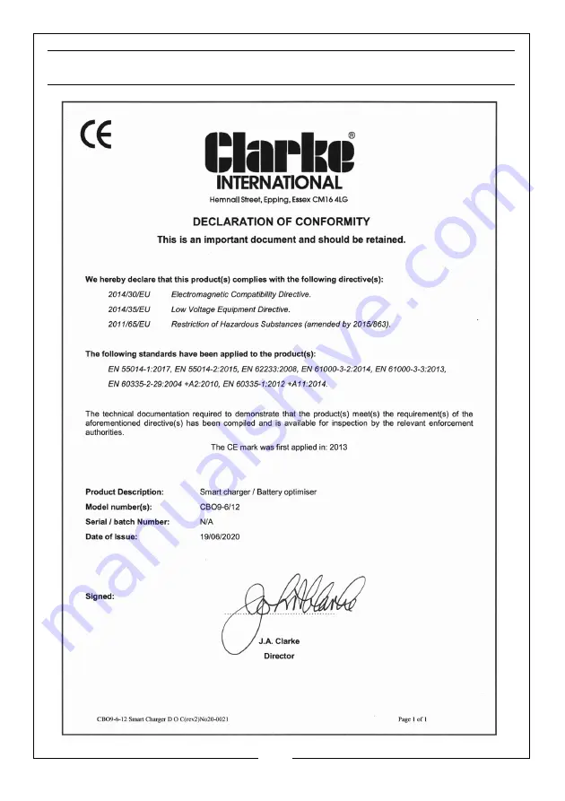 Clarke 6267020 Operation & Maintenance Instructions Manual Download Page 11