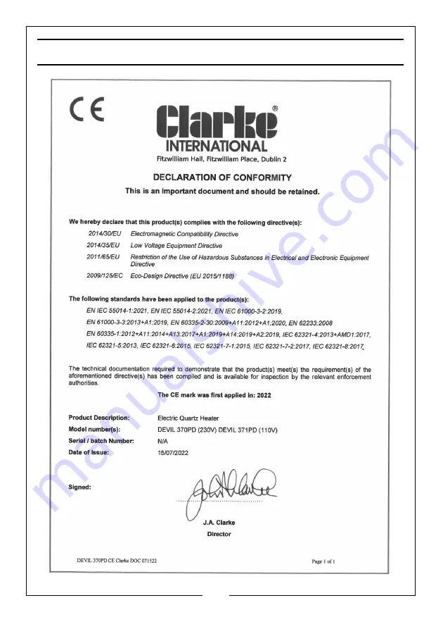 Clarke 6920257 Operating & Maintenance Instructions Download Page 15