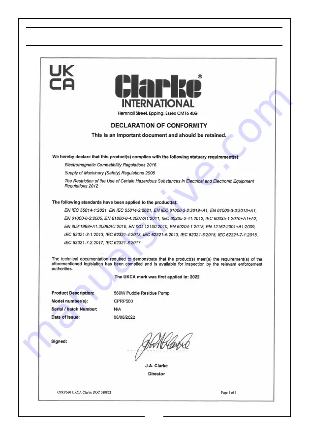 Clarke 7230296 Operation & Maintenance Instructions Manual Download Page 14