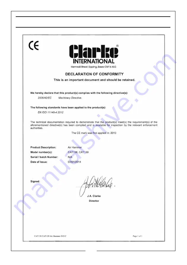 Clarke CAT138 Operating & Maintenance Instructions Download Page 11