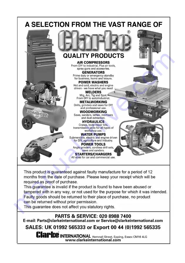 Clarke CAT180 Operating & Maintenance Instructions Download Page 8