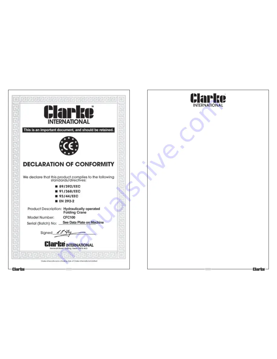 Clarke CFC100 Operating & Maintenance Instructions Download Page 2