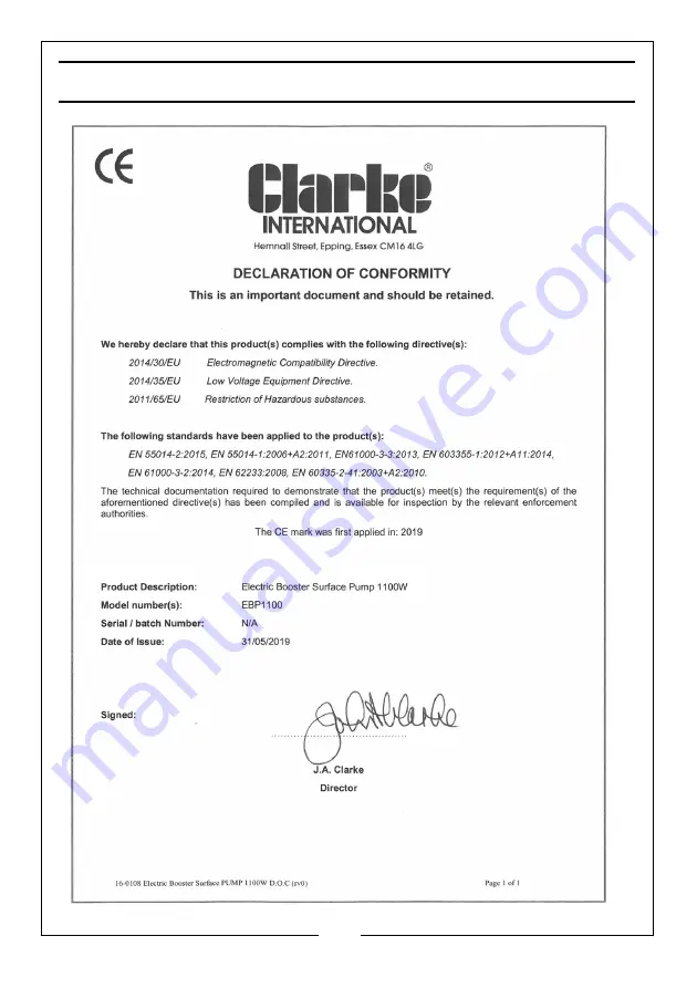 Clarke EBP1100 Operation & Maintenance Instructions Manual Download Page 23