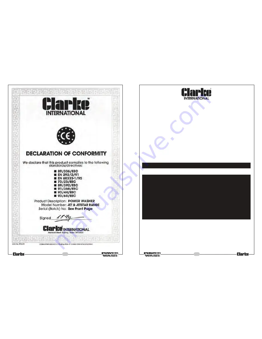 Clarke JETSTAR 1550 Operating & Maintenance Manual Download Page 2