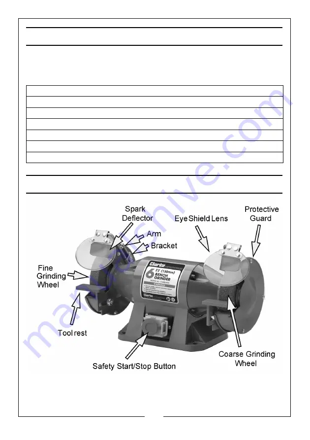 Clarke METALWORKER CHDBG500 Operation & Maintenance Instructions Manual Download Page 8