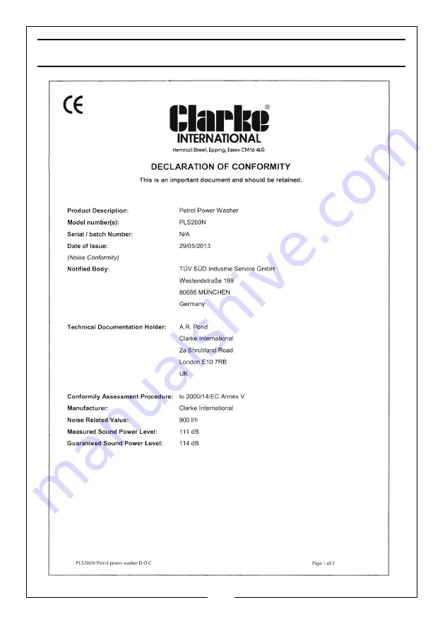 Clarke PLS190N Operation & Maintenance Instructions Manual Download Page 26