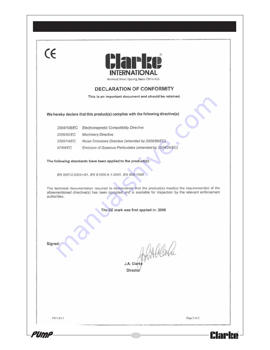 Clarke PW2 Operating & Maintenance Instructions Download Page 23